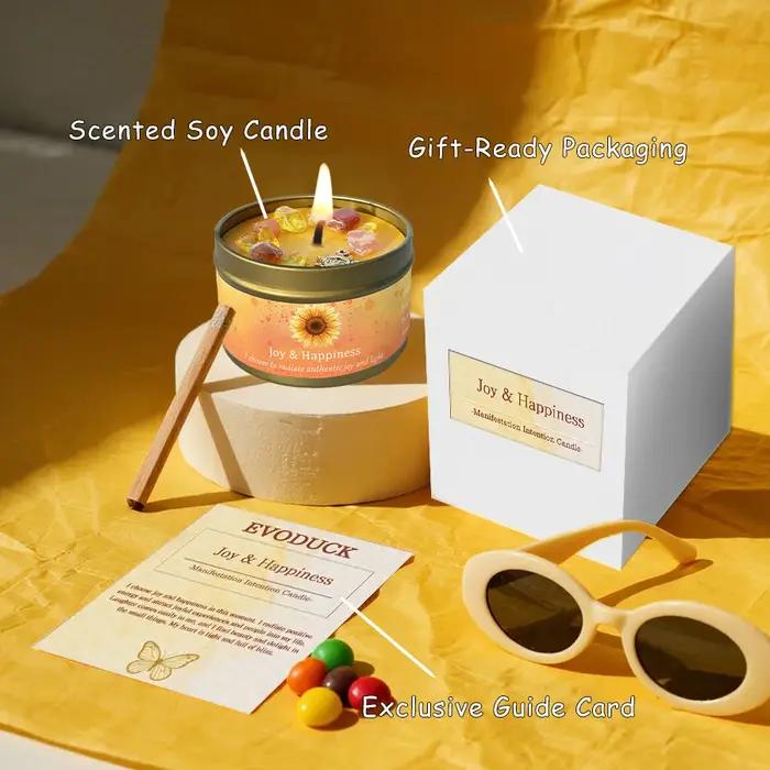 Bougie parfumée cristal d'orange douce et de citron, joie, bonheur, aromathérapie, énergie positive, décoration de chambre, cadeau pour elle, ensemble en boîte de 3 oz