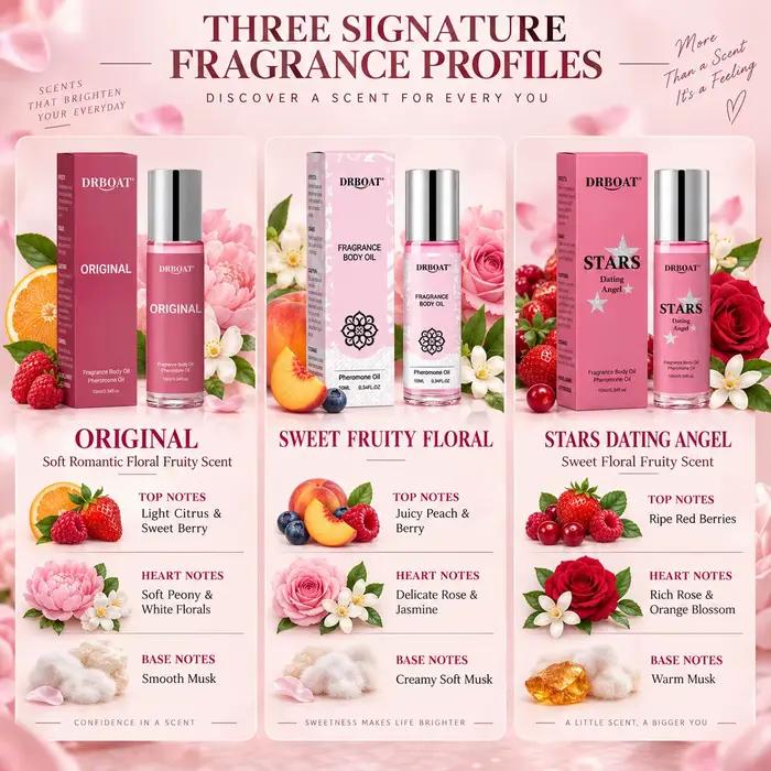 Huile de parfum aux phéromones en format roll-on pour femmes, parfums romantiques aux notes florales et fruitées, sans alcool, longue tenue et facile à transporter, 10 ml.