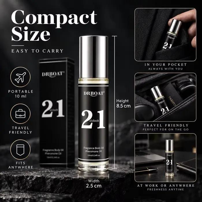 Huile de parfum Roll On 21 O'clock pour homme 10ml, parfum corporel boisé ambré frais longue durée, parfum de poche Attar