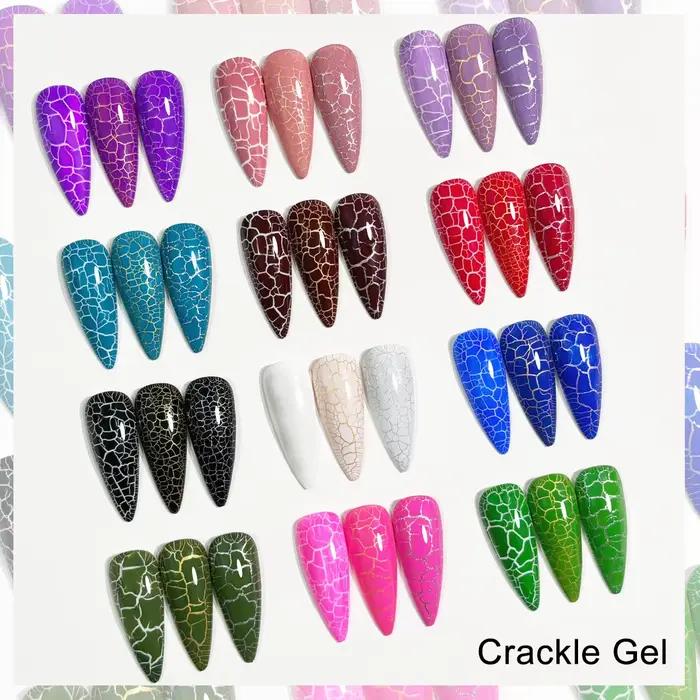 Gel de vernis à ongles craquelé, 7 ml/0,24 oz - Hypoallergénique, sans acétone, séchage par soufflage pour un effet craquelé rapide