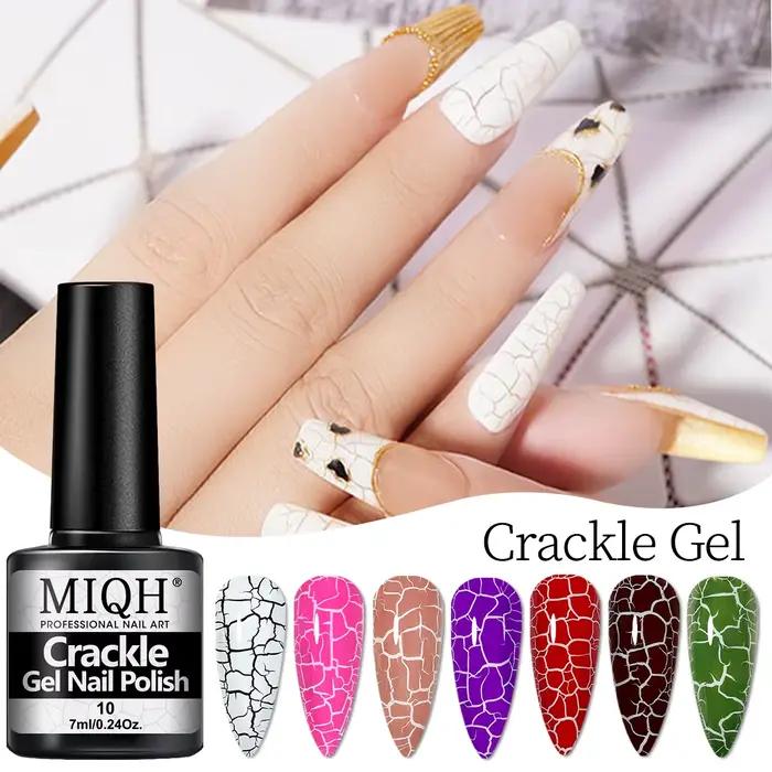 Gel de vernis à ongles craquelé, 7 ml/0,24 oz - Hypoallergénique, sans acétone, séchage par soufflage pour un effet craquelé rapide