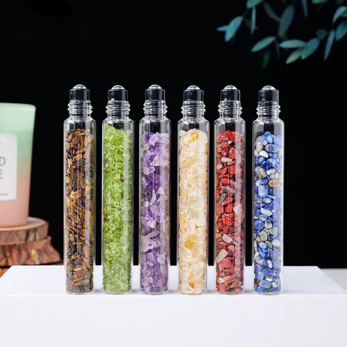 Bouteille de parfum en pierre concassée en cristal naturel, bouteille distributrice d'huile essentielle de guérison Reiki, cadeau pour femmes, 1 pièce