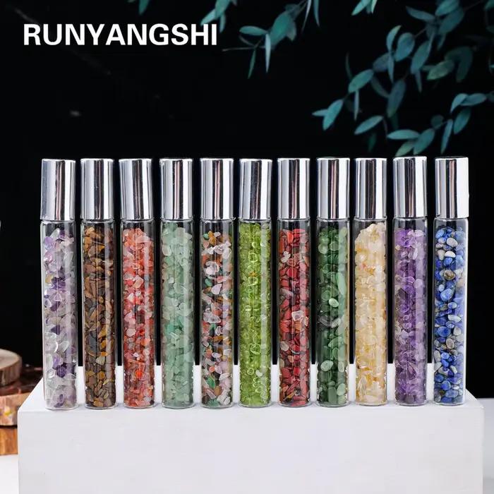 Bouteille de parfum en pierre concassée en cristal naturel, bouteille distributrice d'huile essentielle de guérison Reiki, cadeau pour femmes, 1 pièce