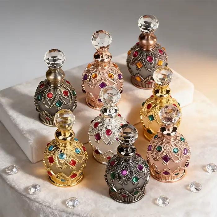 Mini bouteille d'huile de parfum incrustée de bijoux de 15ml, conteneur léger et rechargeable, usage quotidien, stockage de parfum, petit cadeau de Festival