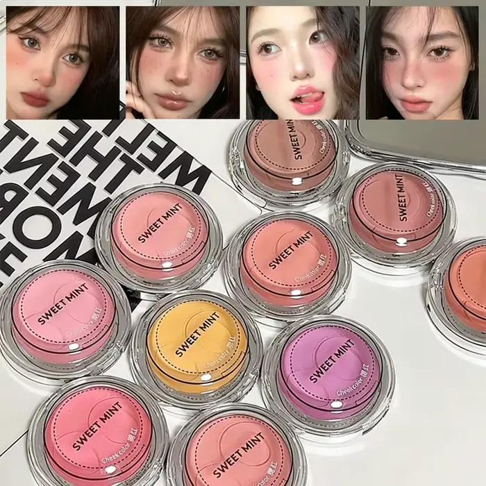 10 couleurs, blush mat imperméable, texture argile, teinte naturelle, doux, délicat, longue tenue, faible intensité, facile à appliquer, blush pour femmes, cosmétiques.