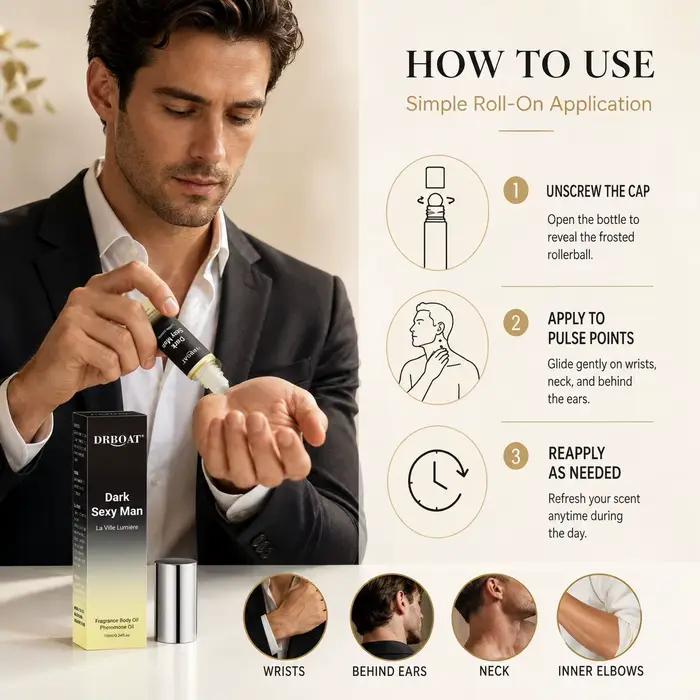 Huile parfumée en roll-on pour hommes, parfum boisé et agrumes de qualité supérieure, parfum en roll-on à base de phéromones, sans alcool, longue tenue, idéal comme cadeau pour lui.