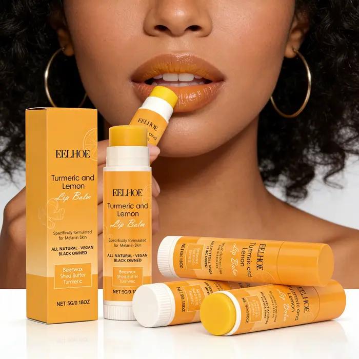 Baume à lèvres au curcuma et au citron, hydratant longue durée, apaisant, éclaircissant pour les lèvres ternes, exfoliant, non collant, base de maquillage