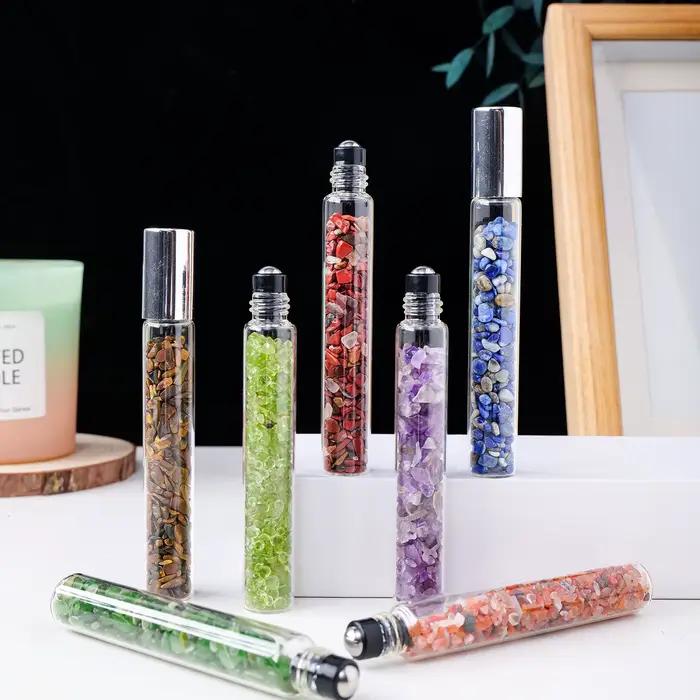 Bouteille de parfum en pierre concassée en cristal naturel, bouteille distributrice d'huile essentielle de guérison Reiki, cadeau pour femmes, 1 pièce