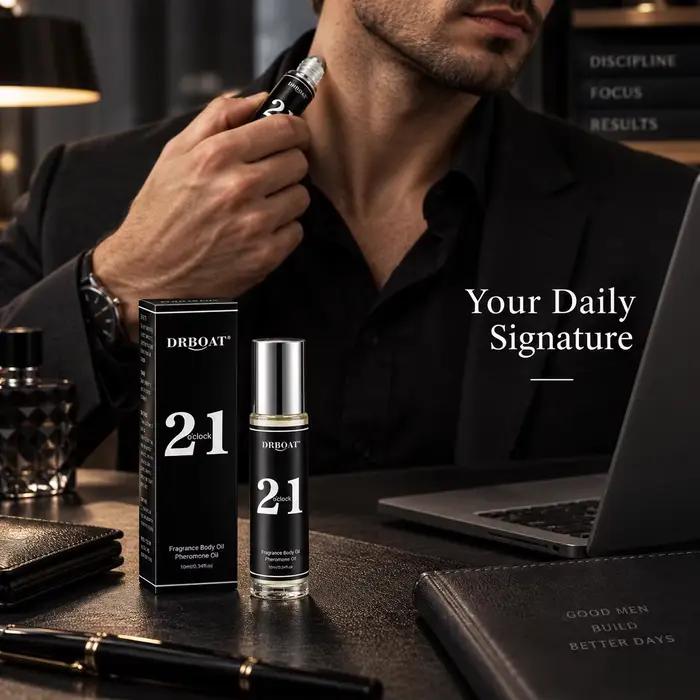 Huile de parfum Roll On 21 O'clock pour homme 10ml, parfum corporel boisé ambré frais longue durée, parfum de poche Attar
