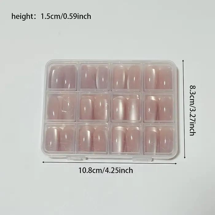 144 pièces/boîte, faux ongles en gel rose nude, effet œil de chat, brillants, courts, tête ronde, fa