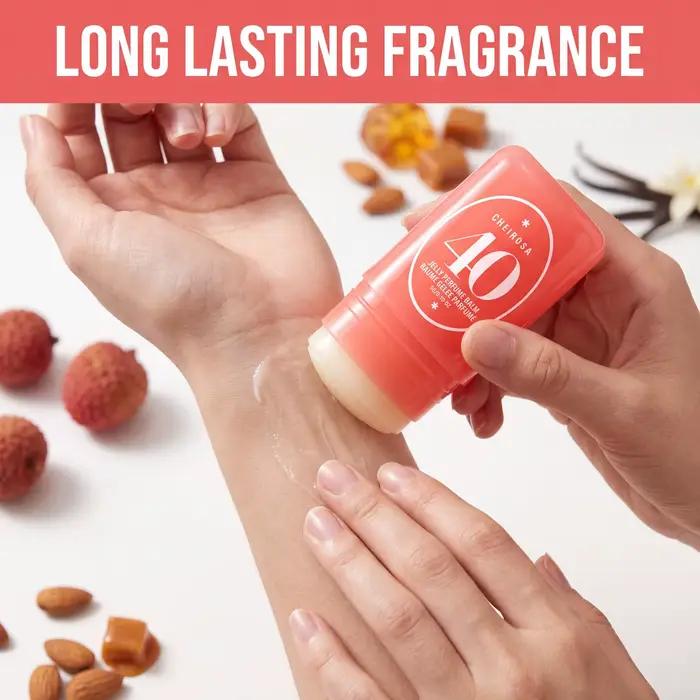 Baume Parfumé Solide 3 Senteurs 40 Ambre Vanille 62 Amande Caramel 68 Litchi Fruité Longue Durée Portable Voyage