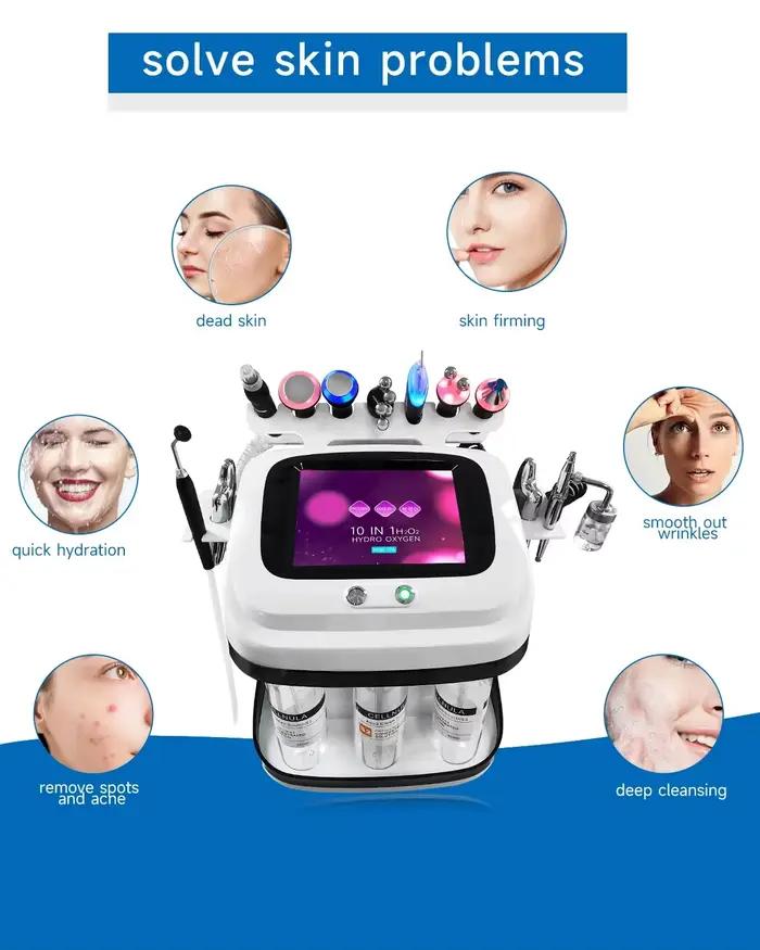 10 en 1 H2O2 oxygène eau Aqua Peeling ascenseur bulle soins de la peau visage nettoyage en profondeur Machine