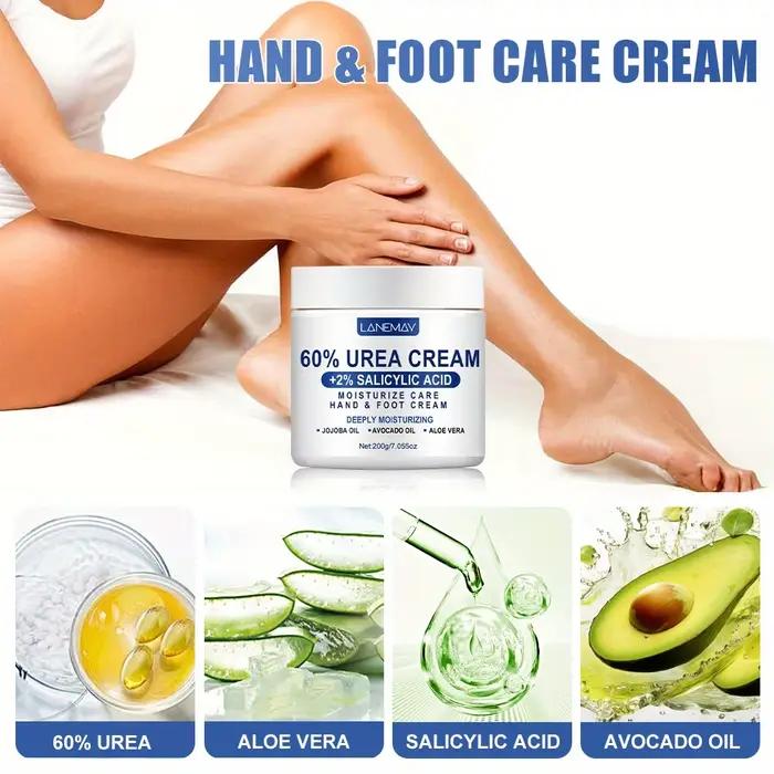 Crème d'urée 60% pour les pieds et les mains hydratante avec acide salicylique et glycérine pour peaux sèches et rugueuses occasionnels et quotidiens