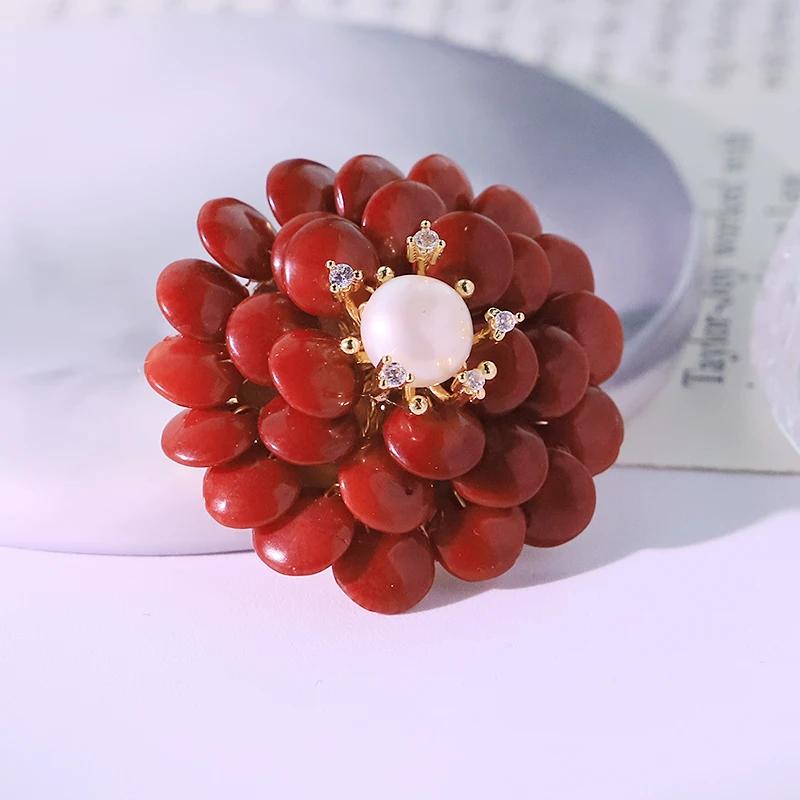 Perle d'eau douce naturelle, broche en bambou de mer rouge, Design fait à la main, accessoires bijoux pour femmes GO0012