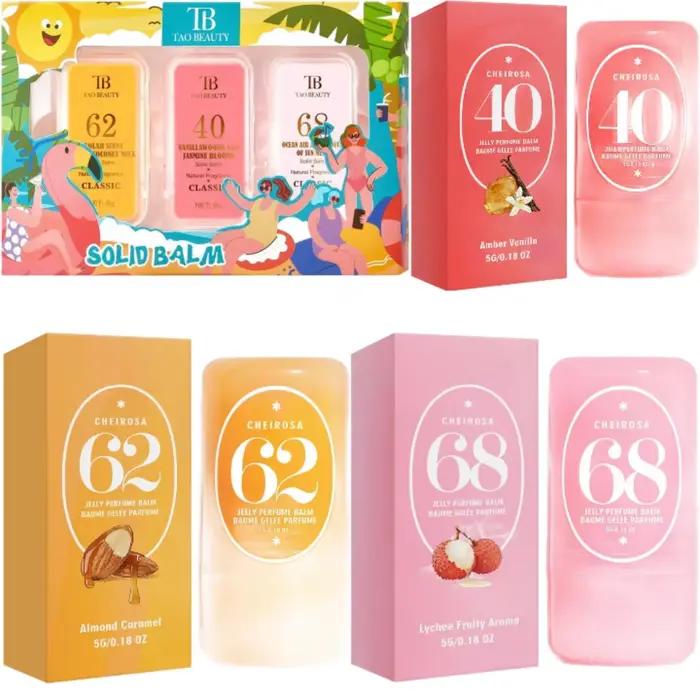 Coffret de 1/3 baumes parfumés solides aux arômes fruités, parfum corporel romantique longue durée pour hommes et femmes, déodorant solide portable