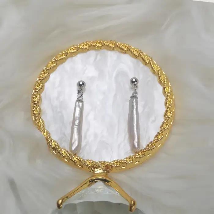 Boucles d'oreilles en perles d'eau douce naturelles Mareora, perles baroques fines en forme de cure-dent, argent sterling 925