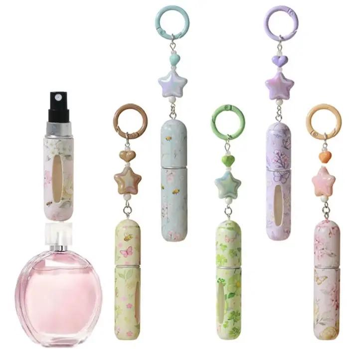 Flacon de parfum de 5 ml avec porte-clés, conteneur cosmétique floral, anti-fuite, rechargeable, brume ultra-fine, conteneur de parfum pour femme
