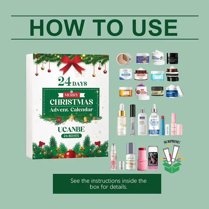 Calendrier de l'avent beauté de noël, ensemble de soins pour la peau, 24 jours, maquillage luxueux, Surprises pour cadeau d'anniversaire de vacances