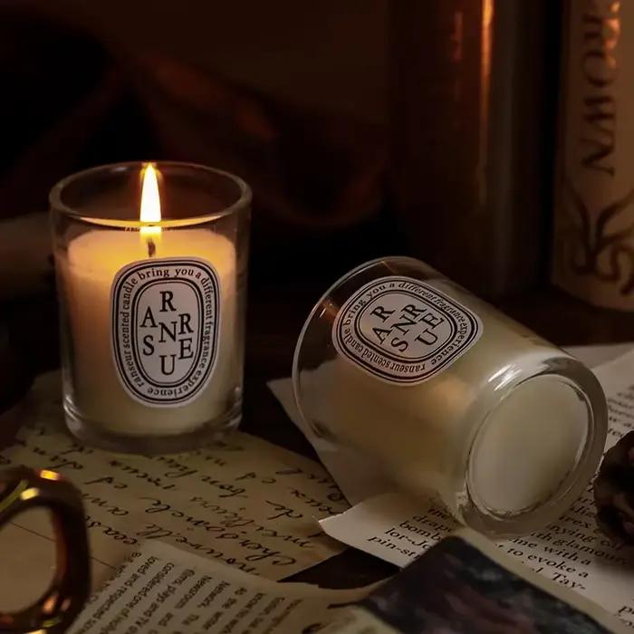Bougie parfumée transparente romantique pour décoration de bureau et cadeau d'occasion spéciale prune vert armée gris clair