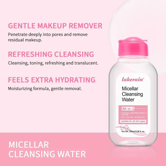 Eau Micellaire Douce Nettoyante Tous Types de Peau Sans Rinçage Démaquillant Visage Yeux Lèvres Hydratant Apaisant Tonique Cutané