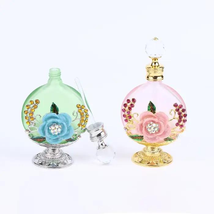 Bouteille de parfum et d'huile essentielle vide vintage de 30 ml de style Moyen-Orient avec cristal incrusté pour femmes, cadeau d'anniversaire et de mariage