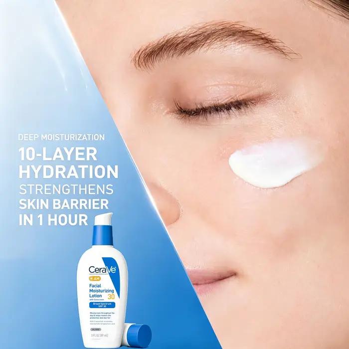 Lotion hydratante pour le visage CeraVe AM avec SPF 30, écran solaire à large spectre, acide hyaluronique, niacinamide, céramides, 3 fl oz