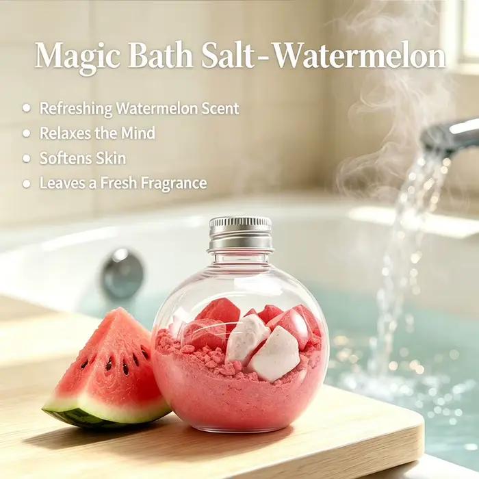 Sels de bain magiques à la pastèque, aromathérapie rafraîchissante, bain revitalisant, amélioration de l'humeur, sel marin naturel pour spa d'été