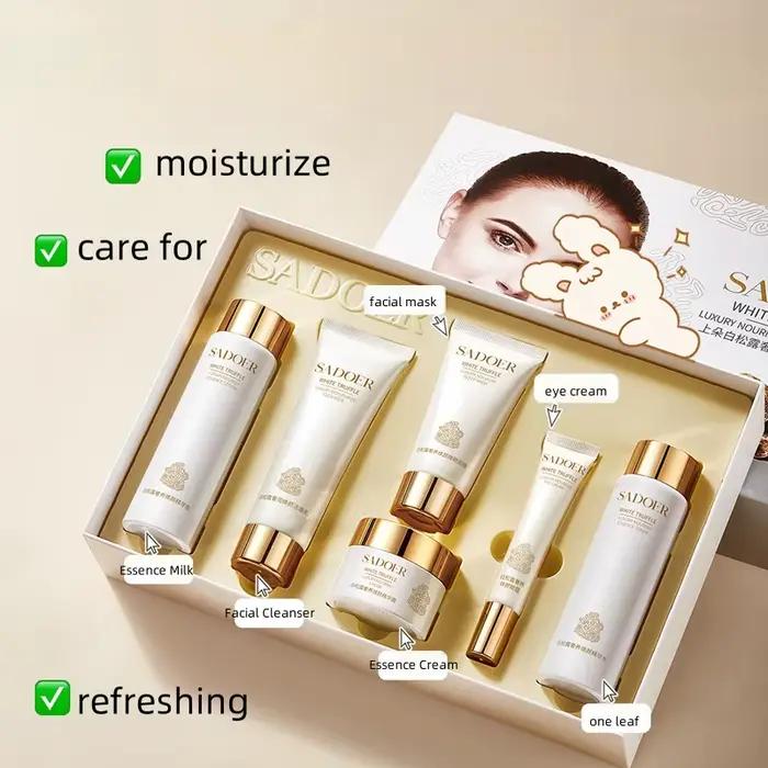 Coffret Soin à la Truffe Blanche Six Pièces, Riche en Extrait de Centella Asiatica, Niacinamide et A