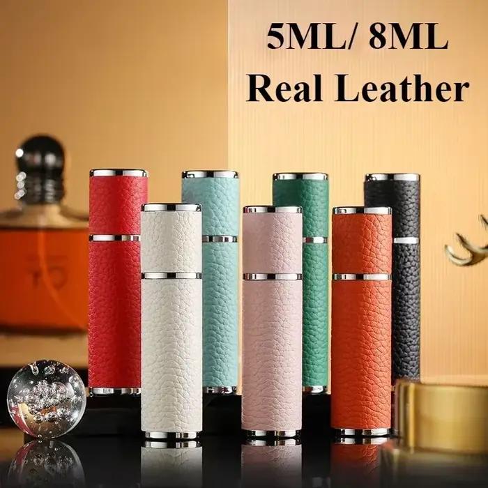 Atomiseur de parfum portable en cuir véritable, contenant liquide pour cosmétiques, mini vaporisateur de voyage, bouteille de luxe africaine, d'extraction illable de tous les jours, 5ml, 8ml
