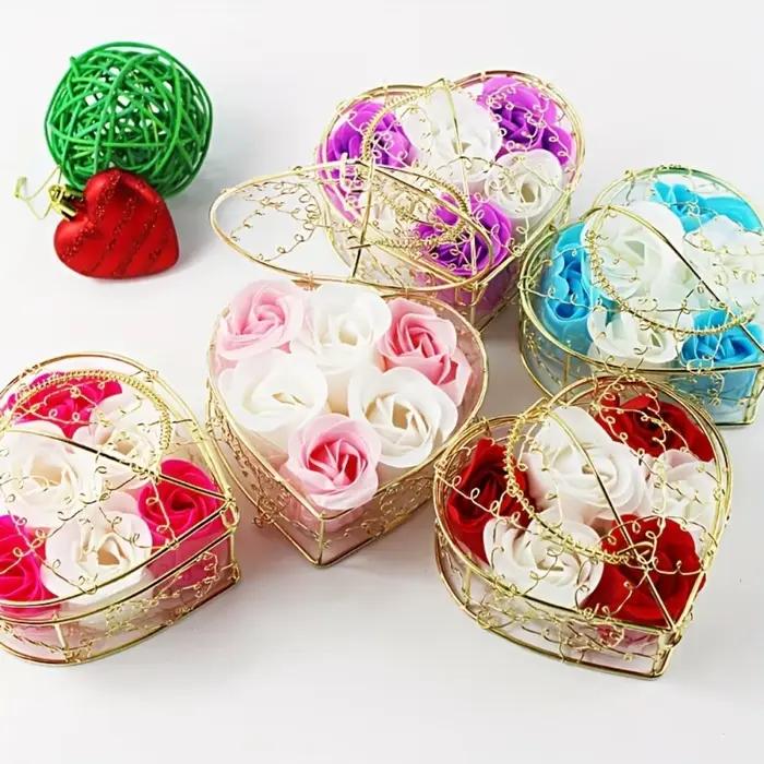 Boîte-cadeau de panier en métal de roses de savon parfumées