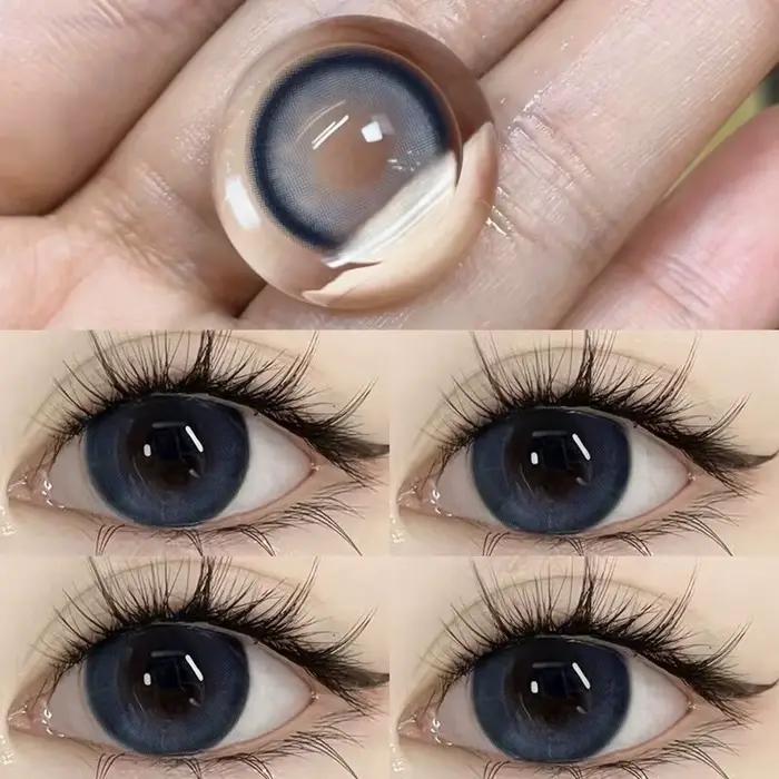 2 pièces lentilles de Contact de couleur de haute qualité pour les yeux avec dioptrie yeux de myopie lentille bleue douce beauté élève utilisation annuelle expédition rapide