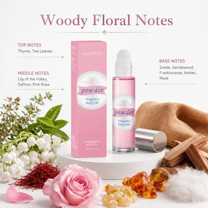 Huile de phéromone roll-on 10 ml - Huile parfumée portable, parfum floral boisé à la rose, au safran et au bois de santal, eau de parfum pour les voyages