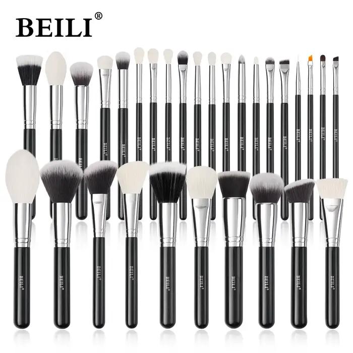 BEILI noir pinceaux maquillage ensemble professionnel naturel chèvre cheveux pinceaux fond de teint