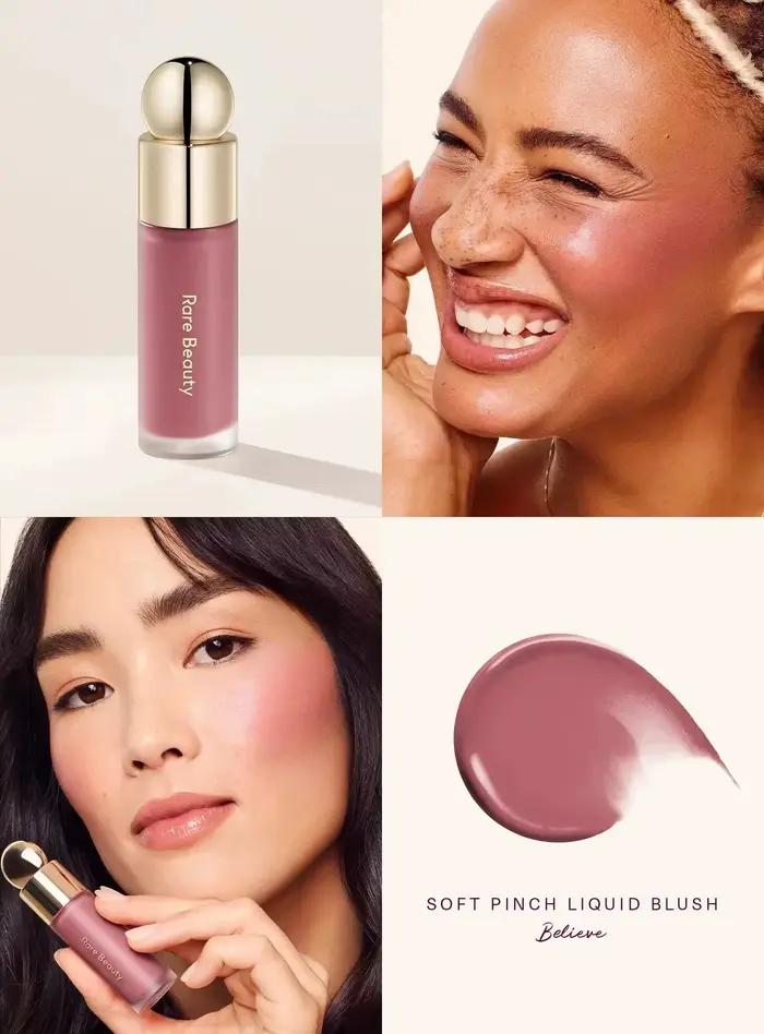 Rare Beauty Liquid Blush avec un éclat naturel et un stick bronzant en bronze, imperméable, résistan