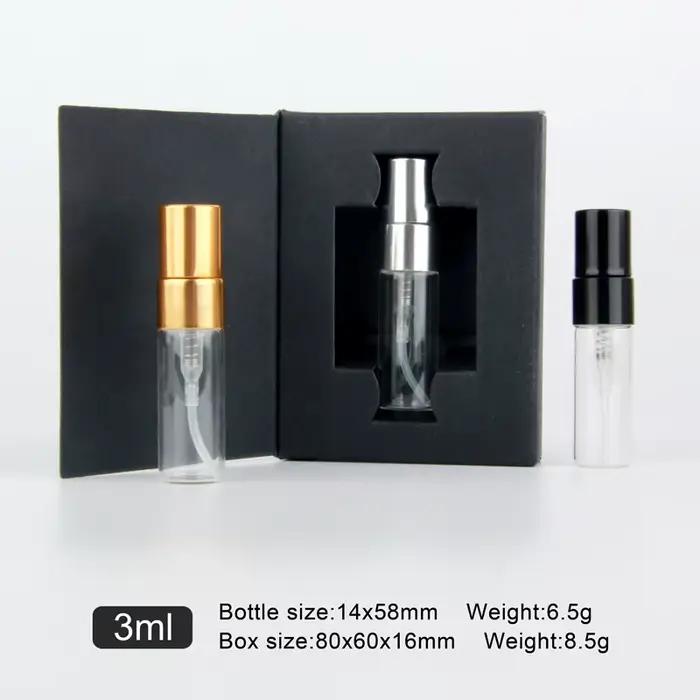 Boîtes d'emballage de 100 ml et 3ml, Mini bouteille de parfum en verre avec atomiseur, LOGO personnalisable, 2.5 pièces/lot