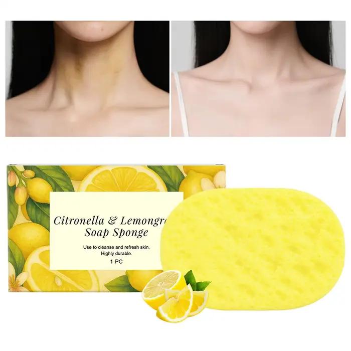 Éponge de bain exfoliante à la citronnelle et au citron pour le contrôle du sébum