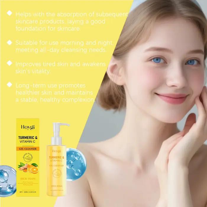 Nettoyant pour le visage au curcuma et à la vitamine C, hydratant rafraîchissant pour une peau douce et lisse, purificateur éclaircissant