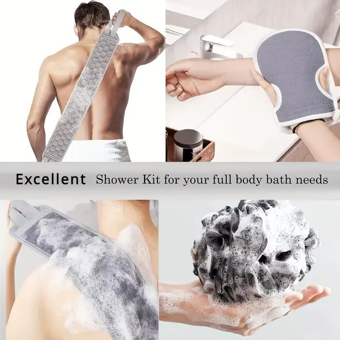 Ensemble d'épurateur corporel exfoliant – comprend un épurateur de dos, un gant de bain et une éponge de bain de douche, une luffa – une nettoyage en profondeur et une vitise.