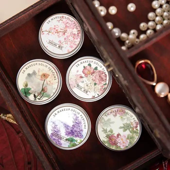 Baume de parfum solide floral avec odeur de pivoine portable pour femmes et hommes pour diverses occasions et cadeaux d'anniversaire