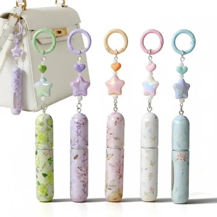 Flacon de parfum de 5 ml avec porte-clés, conteneur cosmétique floral, anti-fuite, rechargeable, brume ultra-fine, conteneur de parfum pour femme