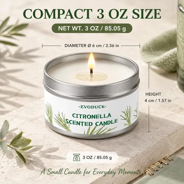 Bougie à la citronnelle pour l'extérieur, bougie parfumée à la citronnelle pour patio, balcon, jardin, camping, pique-nique, fête d'été, longue durée, décoration en boîte