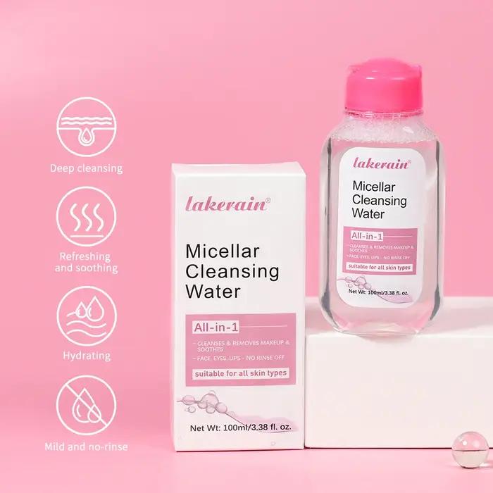 Eau Micellaire Douce Nettoyante Tous Types de Peau Sans Rinçage Démaquillant Visage Yeux Lèvres Hydratant Apaisant Tonique Cutané