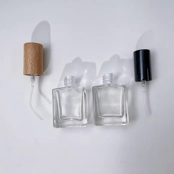 Flcopropriété pulvérisateur de parfum en verre optique transparent avec bouchon en bois, atomiseur de parfum africain, carré portable, illable au quotidien, HI, 10ml