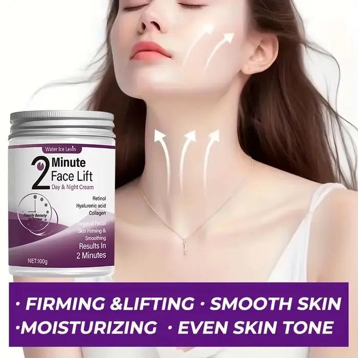 Crème de jour et de nuit pour lifting du visage en 2 minutes avec rétinol, acide hyaluronique et collagène - Lotion hydratante adaptée à tous les tons de peau claire, sans parfum, s'absorbe en 2 minut