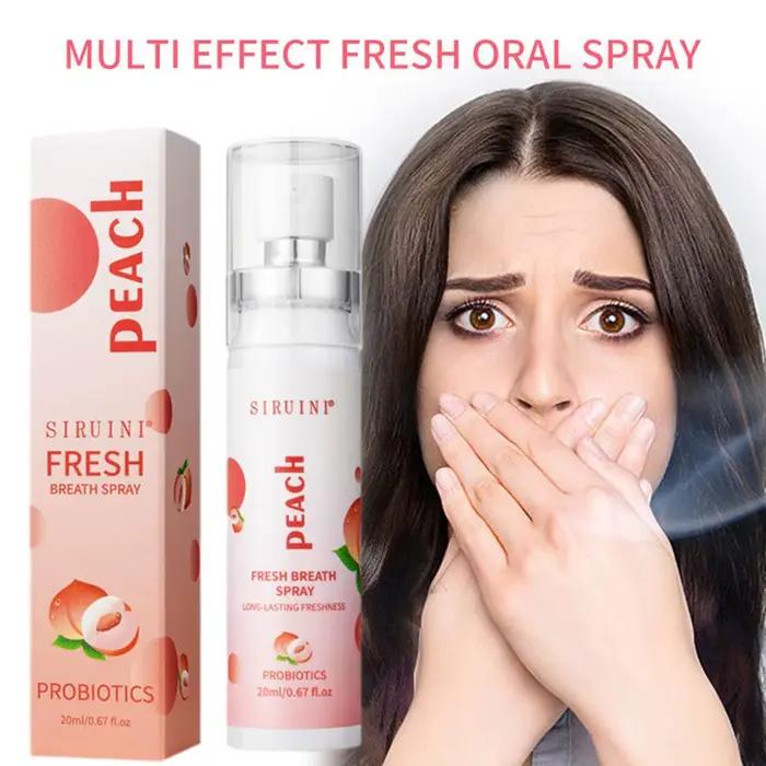 Spray rafraîchissant pour l'haleine avec ingrédients probiotiques, saveur fruitée, portable pour femme et homme, spray buccal pour nettoyage et fraîcheur