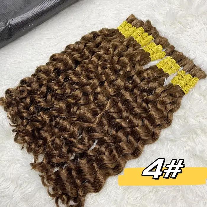 Extensions de cheveux humains 100% naturels, qualité 12A, style Deep Wave, sans trame, couleur unie, bouclés, pour tresses bohèmes, cheveux vietnamiens, lot de 30 pouces