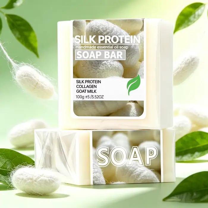2 pièces/savon de dessin de protéines de soie savon nettoyant hydratant au lait de chèvre savon au collagène