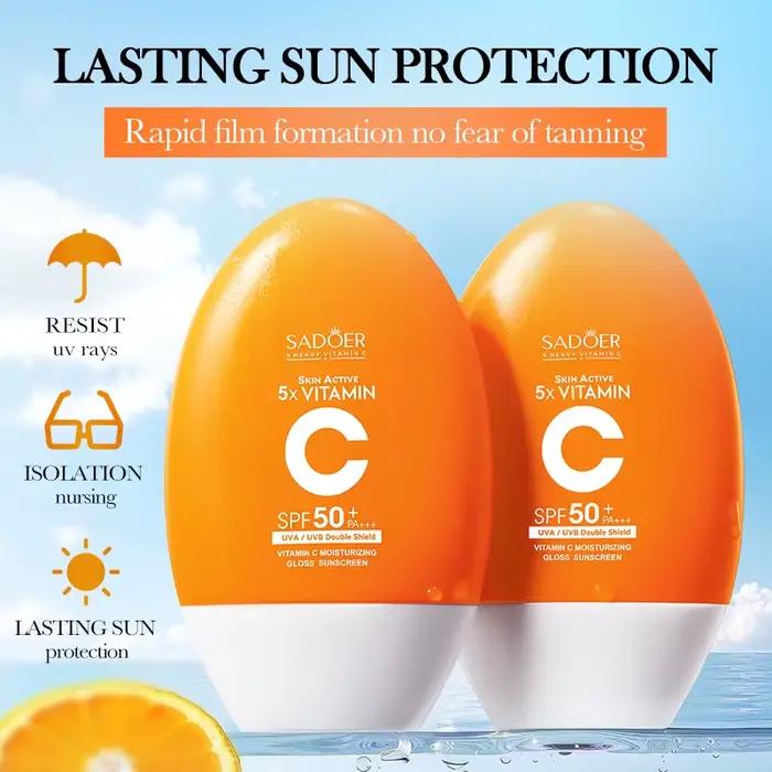 Crème solaire hydratante à la vitamine C SPF50+ PA+++ 50ml, protection UVA/UVB à large spectre, crème solaire anti-photovieillissement