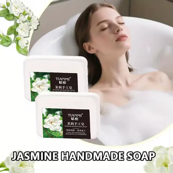Savon artisanal au jasmin, riche en extrait de jasmin, adoucit les peaux rugueuses, reconstitue l'hydratation et nettoie, 2 pièces
