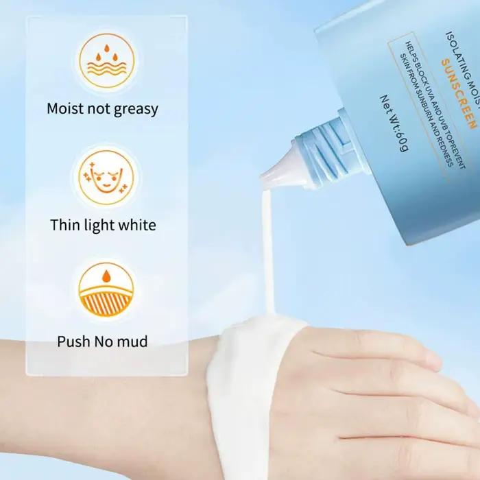 Crème solaire isolante SPF50 PA+++, protection UV quotidienne pour le visage, crème solaire hydratante respirante pour tous types de peau 60g
